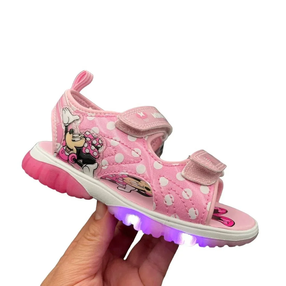 Disney Minnie Mouse Little‎ Girls Light Up Sandals Size 11 Pink Strappy Open Toe